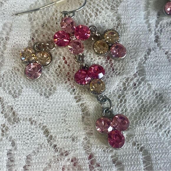 Pink and Silver Cluster Drop Earrings Elegant Sparkly Dangle Style - Picture 6 of 6